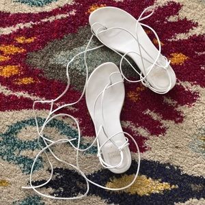 Stuart Weitzman White Tie-Up Sandals